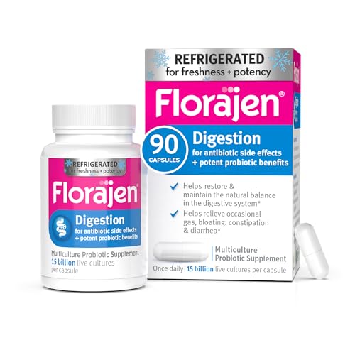 Florajen Digestion Probiotic Advanced Gut Health Supplement for Constipation Bloating Relief 15 Billion Live Cultures MultiStrain Formula Refrigerated for Potency Freshness 90 Capsules